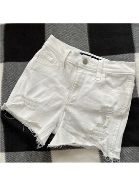 Hollister White Distressed Women's Juniors Sz 00 Denim Shorts Waist 23”